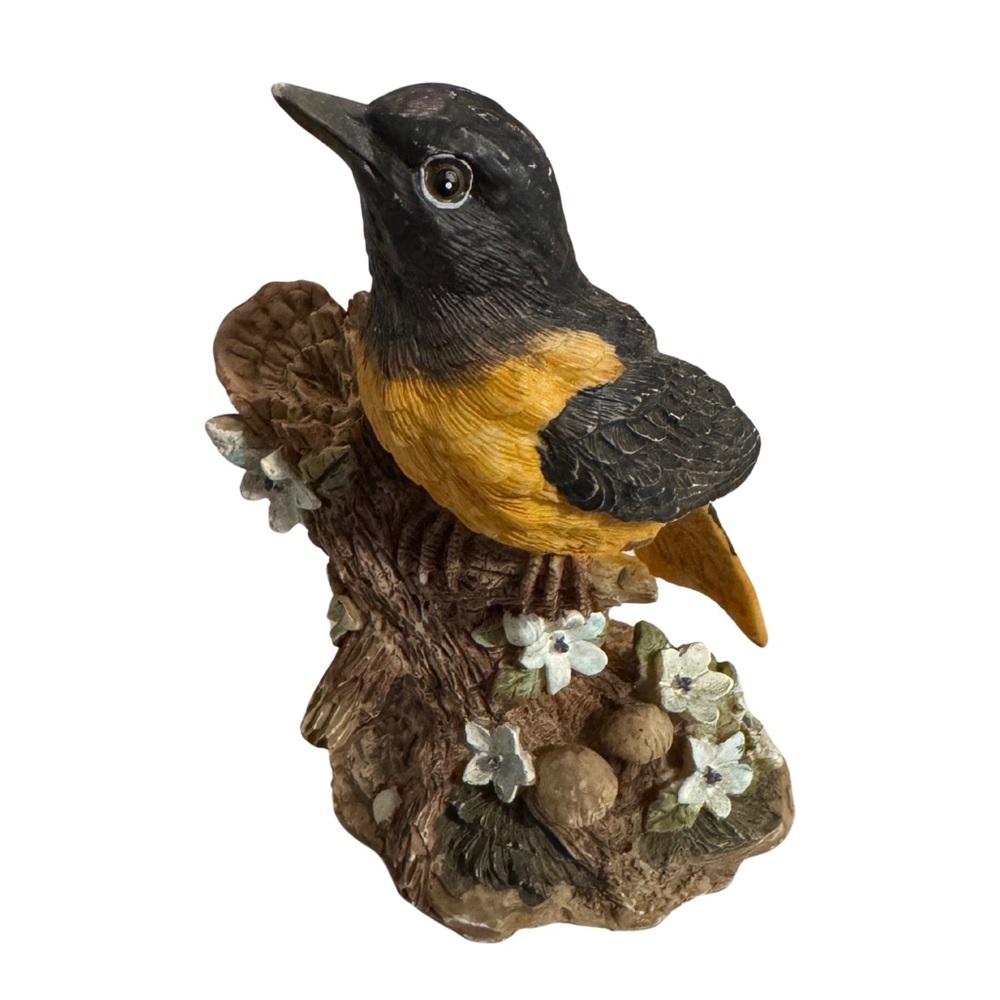 Cottagecore Bird Figurine Vintage Style Black & Gold Songbird Nature Decor
